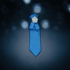 Elegant Blue Patterned Necktie with Silver Brooch